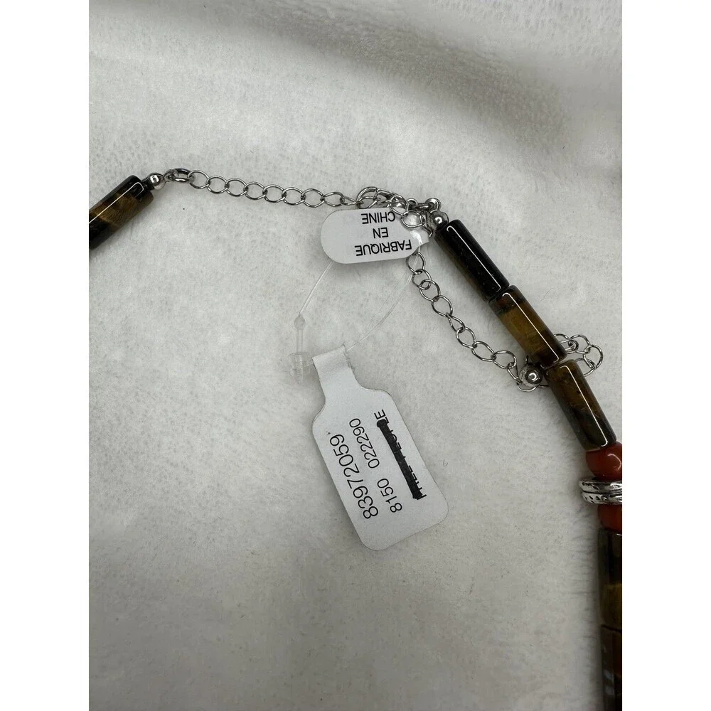 NEW Free People Birdie Choker Necklace Brown Silver Neutral Bohemian Layering